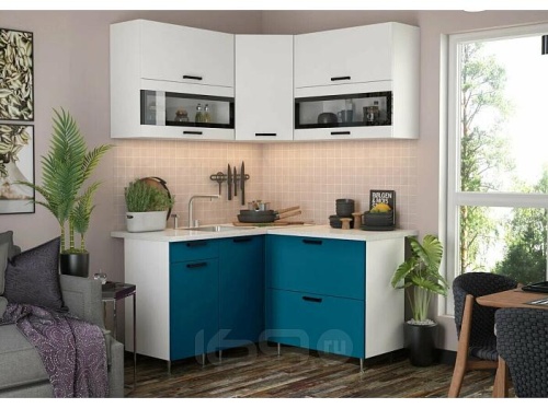 Кухонный гарнитур Техно белый снег софт, атлантик софт 2140x1400/1400x600