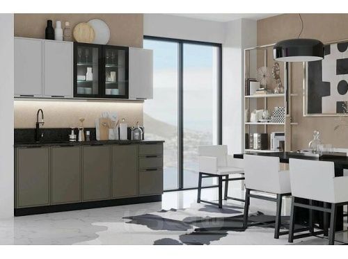 Кухонный гарнитур Николь холст вулканический, холст белый 2140x2000x600