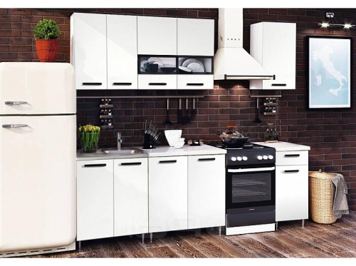 Кухонный гарнитур Рио белый глянец 2138x1800x600