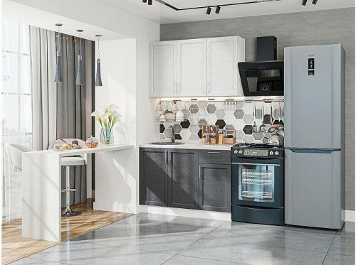 Модульный кухонный гарнитур Сканди-05 graphite softwood, white softwood 2140x1200x600