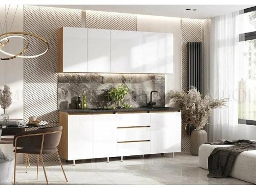 Кухонный гарнитур Челси белый глянец холодный 2140x2000x600