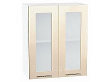 Шкаф верхний с 2-мя остекленными дверцами Валерия-М Бежевый металлик Белый 716*600*318