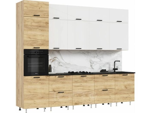 Кухонный гарнитур Рио белый глянец, дуб крафт 2500x3000x600 фото 2