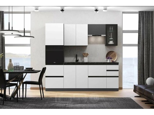 Кухонный гарнитур Техно-6 белый снег софт, графит 2224x2400x600