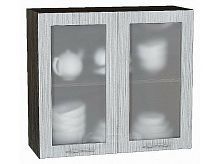 Шкаф верхний с 2-мя остекленными дверцами Валерия-М Серый металлик дождь светлый Graphite