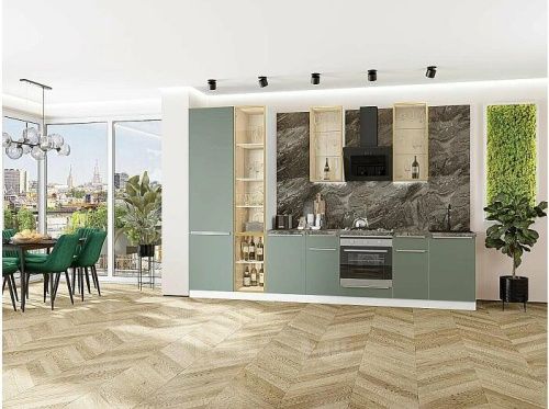 Модульный кухонный гарнитур Фьюжн-08 silky mint 2340x3400x600