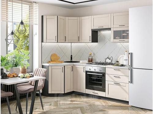 Модульный кухонный гарнитур Лофт-03 cream silk 2140x2200x600