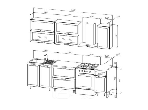 Кухонный гарнитур Монако камень светлый, камень темный 2140x2000x600 фото 2