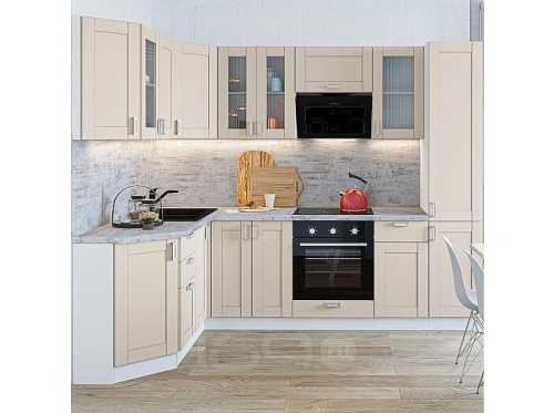 Модульный кухонный гарнитур Лофт-04 cream silk 2140x2600x600