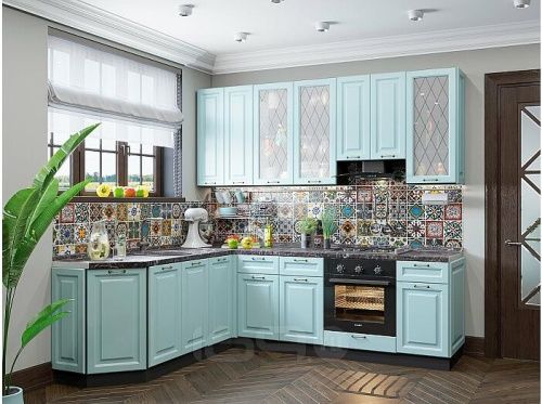 Модульный кухонный гарнитур Ницца-03 голубой 2340x1890/2400x600