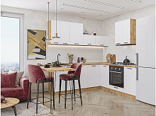 Модульный кухонный гарнитур Фрейм-03 white silk 2140x2200x600