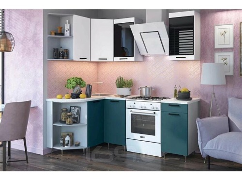 Кухонный гарнитур Техно белый снег софт, атлантик софт 2170x1400/1300x600