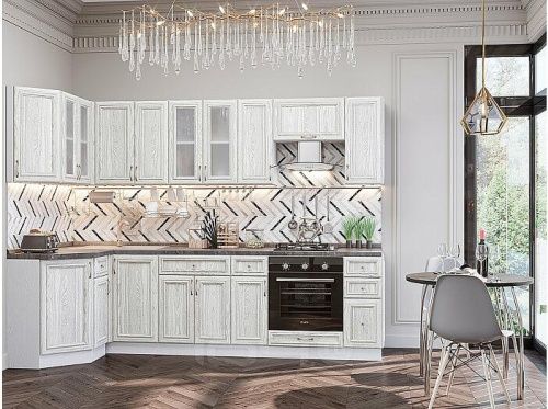 Модульный кухонный гарнитур Шале-03 white dreamline 2140x1200/2790x600