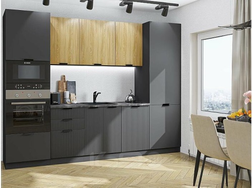 Модульный кухонный гарнитур Евро дуб песочный, антрацит 2140x2800x600