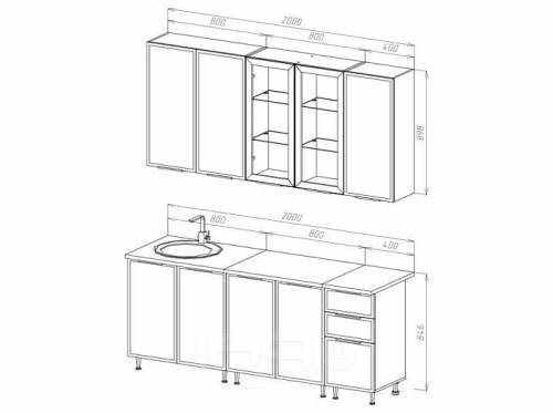 Кухонный гарнитур Николь холст белый 2140x2000x600 фото 2