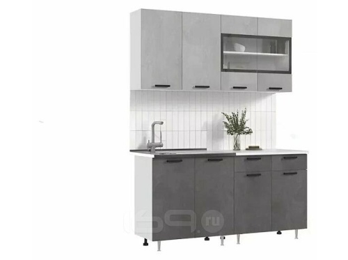 Кухонный гарнитур Рио бетон светлый, бетон темный 2140x1600x600 фото 2