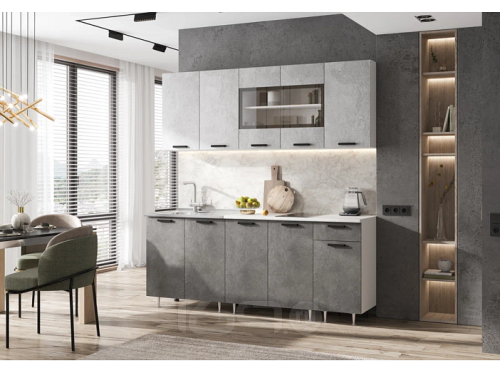 Кухонный гарнитур Рио бетон светлый, бетон темный 2140x1800x600
