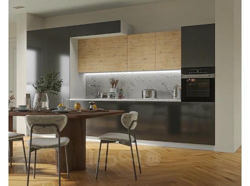 Модульный кухонный гарнитур Логика графит глянец, дуб галифакс 2370x4200x600 фото 4