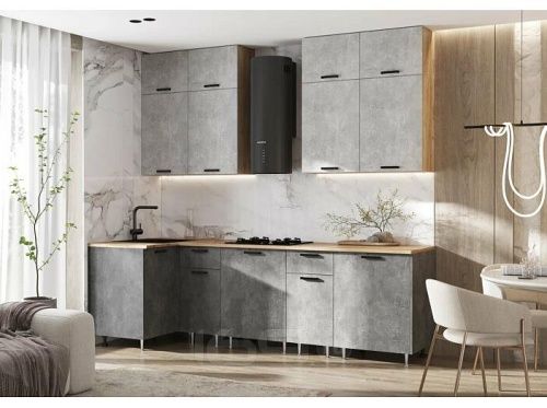 Кухонный гарнитур Рио бетон светлый, бетон темный 2100x1000/2600x600