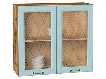 Шкаф верхний с 2-мя остекленными дверцами Ницца Голубой/Дуб Вотан 716*800*318