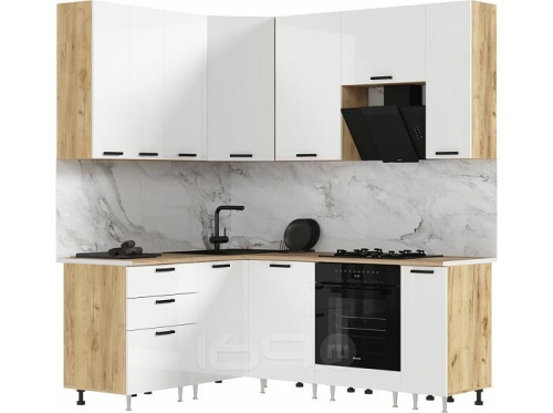 Кухонный гарнитур Рио белый глянец 2100x1000/2600x600 фото 3