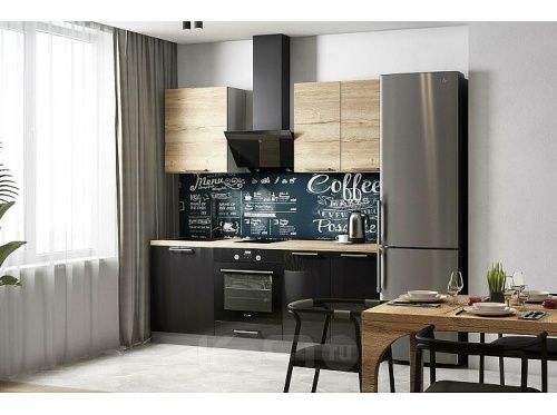 Модульный кухонный гарнитур Логика-03 графит глянец, дуб галифакс 2040x2000x600