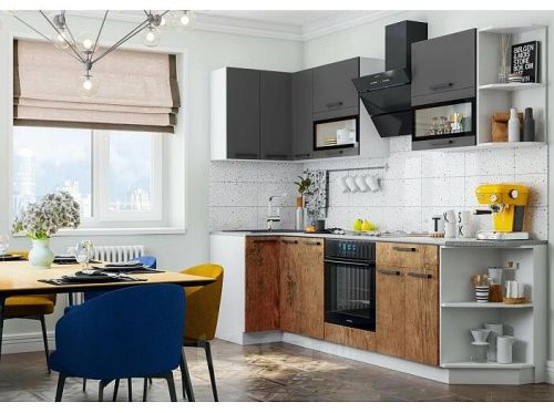 Кухонный гарнитур Техно графит софт new, экзотическое дерево амазония 2170x2700x600 фото 2