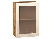 Шкаф верхний с 1-ой остекленной дверцей Валерия-М Бежевый металлик Дуб Вотан 716*500*318