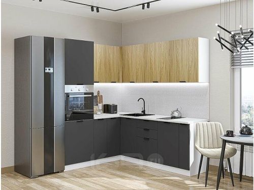 Модульный кухонный гарнитур Евро дуб песочный, антрацит 2140x1800/2150x600