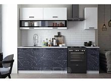 Кухонный гарнитур Техно белый глянец, мрамор темный 2140x2000x600