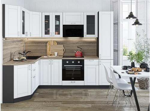 Модульный кухонный гарнитур Лофт-04 white silk 2140x2600x600