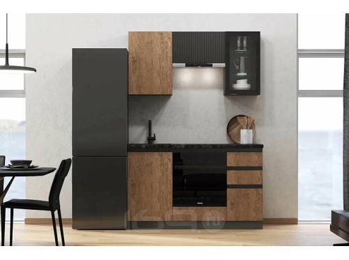 Кухонный гарнитур Техно-6 графит, экзотическое дерево амазония 2140x1500x600