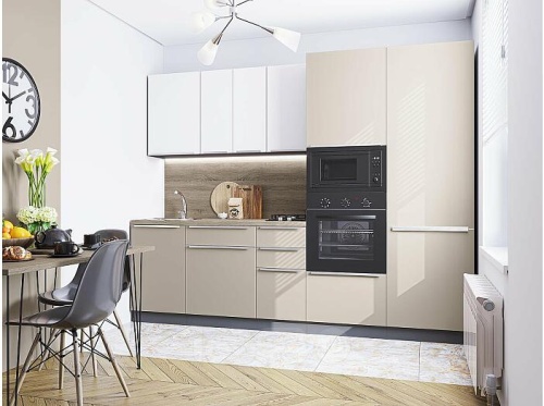 Модульный кухонный гарнитур Фьюжн-07 cream silk, silky white 2140x2700x600