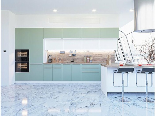 Модульный кухонный гарнитур Фьюжн-02 silky mint, silky white 2140x4400x600