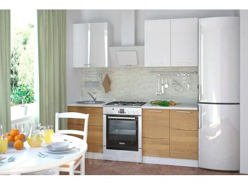 Модульный кухонный гарнитур Логика-01 дуб галифакс, белый глянец 2040x1400x600