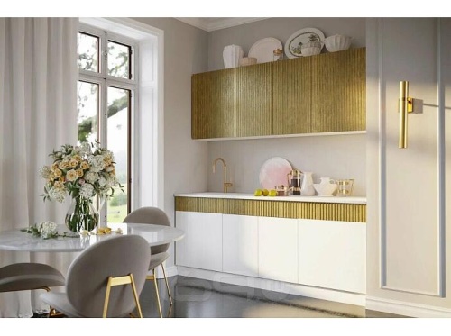 Кухонный гарнитур Оливия белый глянец, голдэн пэлас 2000x2000x600