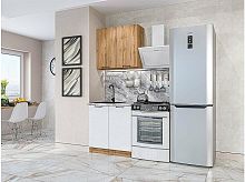 Модульный кухонный гарнитур Флэт-03 white in 2s, wotan oak 2s 2140x800x600