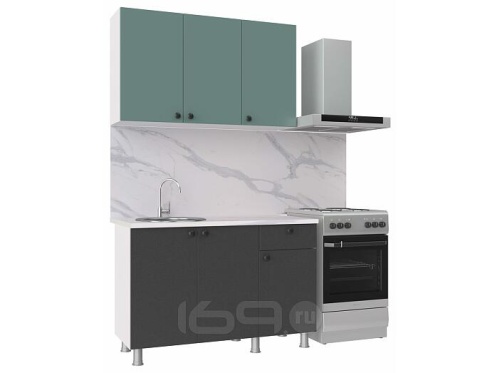 Кухонный гарнитур Деми графит, голубой 2090x1200x600 фото 2