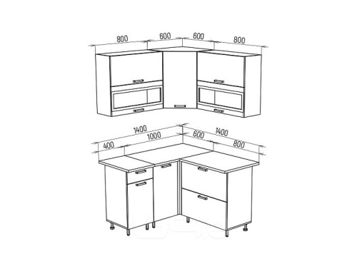 Кухонный гарнитур Техно белый снег софт, атлантик софт 2140x1400/1400x600 фото 2
