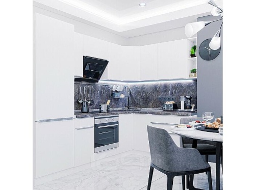 Модульный кухонный гарнитур Фьюжн-04 silky white 2140x2500/1800x600