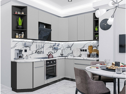 Модульный кухонный гарнитур Фьюжн-04 silky light grey 2340x4000x600