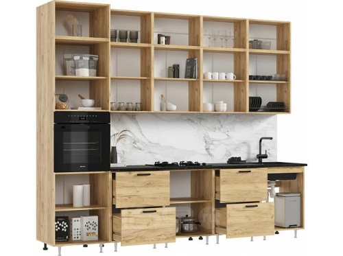 Кухонный гарнитур Рио белый глянец, дуб крафт 2500x3000x600 фото 3