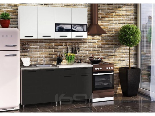 Кухонный гарнитур Рио белый глянец, черный 2138x1600x600