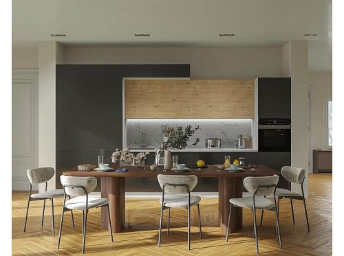 Модульный кухонный гарнитур Логика графит глянец, дуб галифакс 2370x4200x600 фото 2