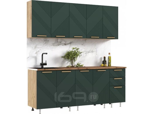 Кухонный гарнитур Ирис браш мени грин 2100x2000x600
