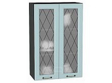 Шкаф верхний с 2-мя остекленными дверцами Ницца Голубой/Graphite 920*600*318