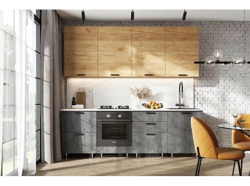 Кухонный гарнитур Рио дуб крафт, бетон темный 2340x2400x600