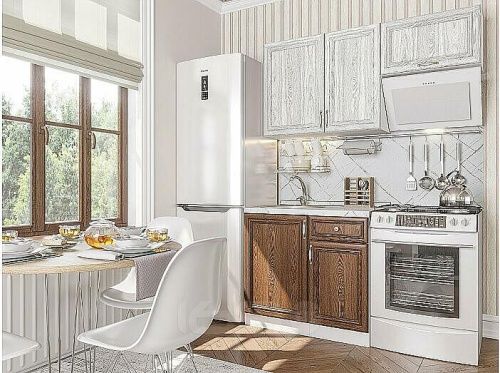 Модульный кухонный гарнитур Шале-04 brown dreamline, white dreamline 2140x1500x600