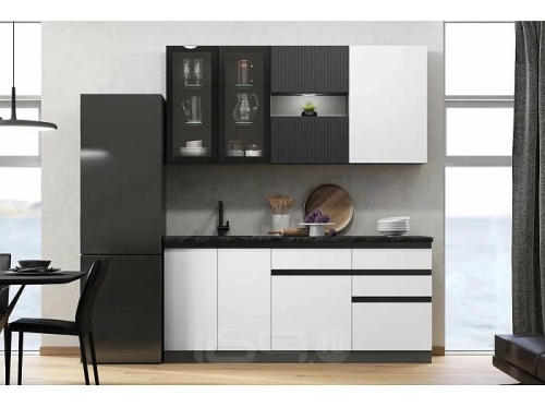 Кухонный гарнитур Техно-6 белый снег софт, графит 2340x2000x600