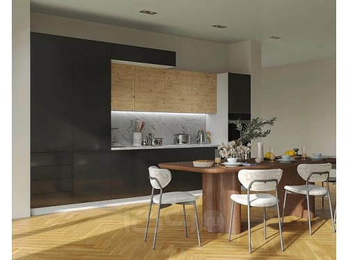 Модульный кухонный гарнитур Логика графит глянец, дуб галифакс 2370x4200x600 фото 3